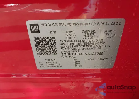 2022 Chevrolet Blazer Fwd 2Lt from USA, damaged, VIN 3GNKBCR45NS125089